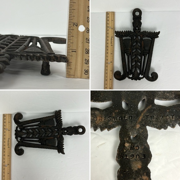Vtg Griswold Grain Tassel Cast Iron Trivet #1903 broomstick primitive rustic USA - Picture 9 of 9